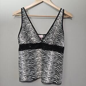 VX Intimate Cami Womens L Zebra Print Lace Y2K Babydoll Stretch Lingerie Top
